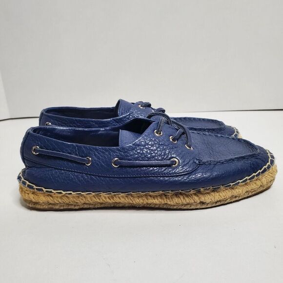 Tory Burch Skipper Boat Navy Leather Non-Slip Shoe Size 8 $296 MSRP Womens - Picture 1 of 8